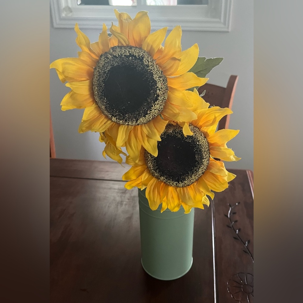 Yellow Sunflower Stem Arrangement in Green Vase -